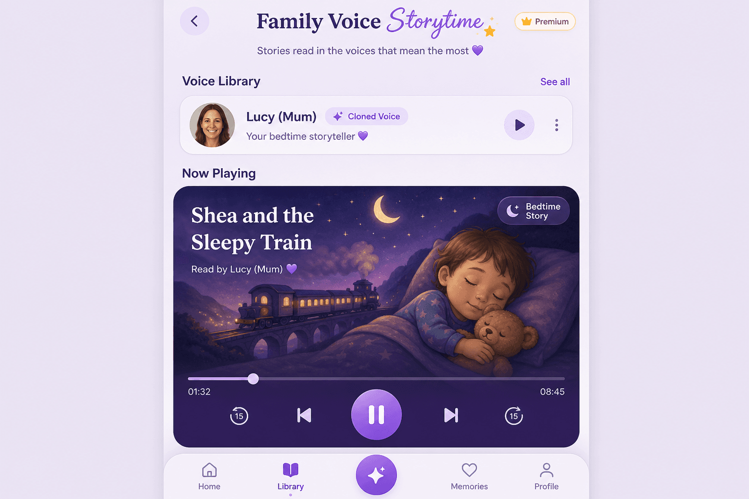 Family Voice Storytime with voice library and bedtime story player